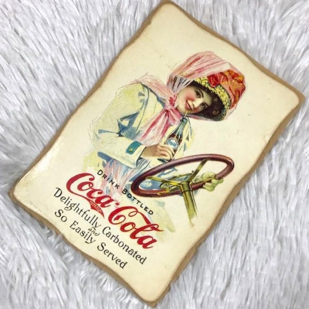 Vintage Coca-Cola Driving Fancy Lady Wood Wall Art Magnet